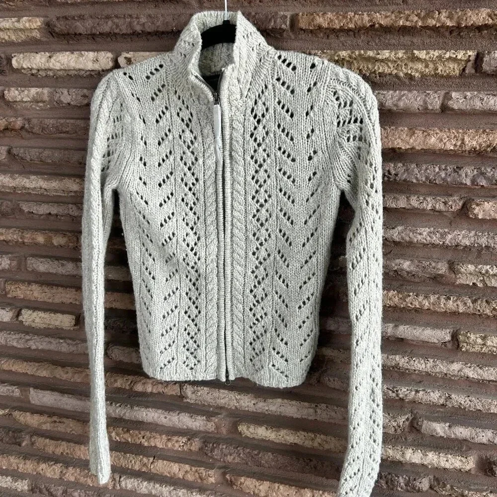 Abercrombie & Fitch Gray Open Weave Full Zip Cardigan Sweater Size Small